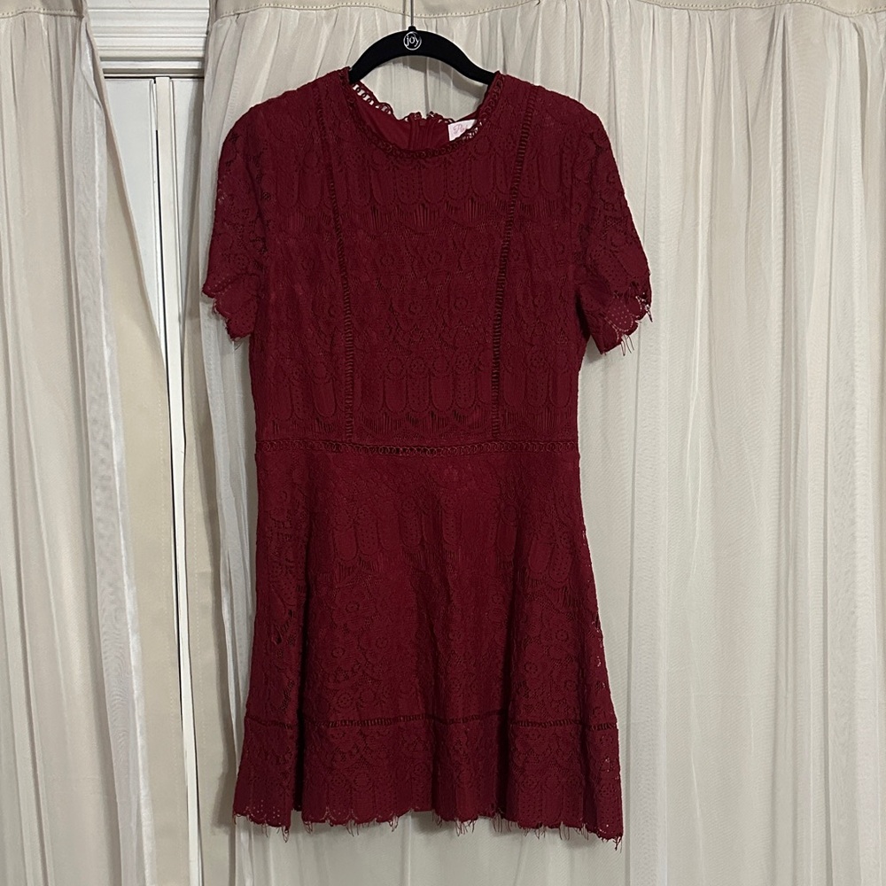 Pink Lily Lace Mini Dress - Burgundy